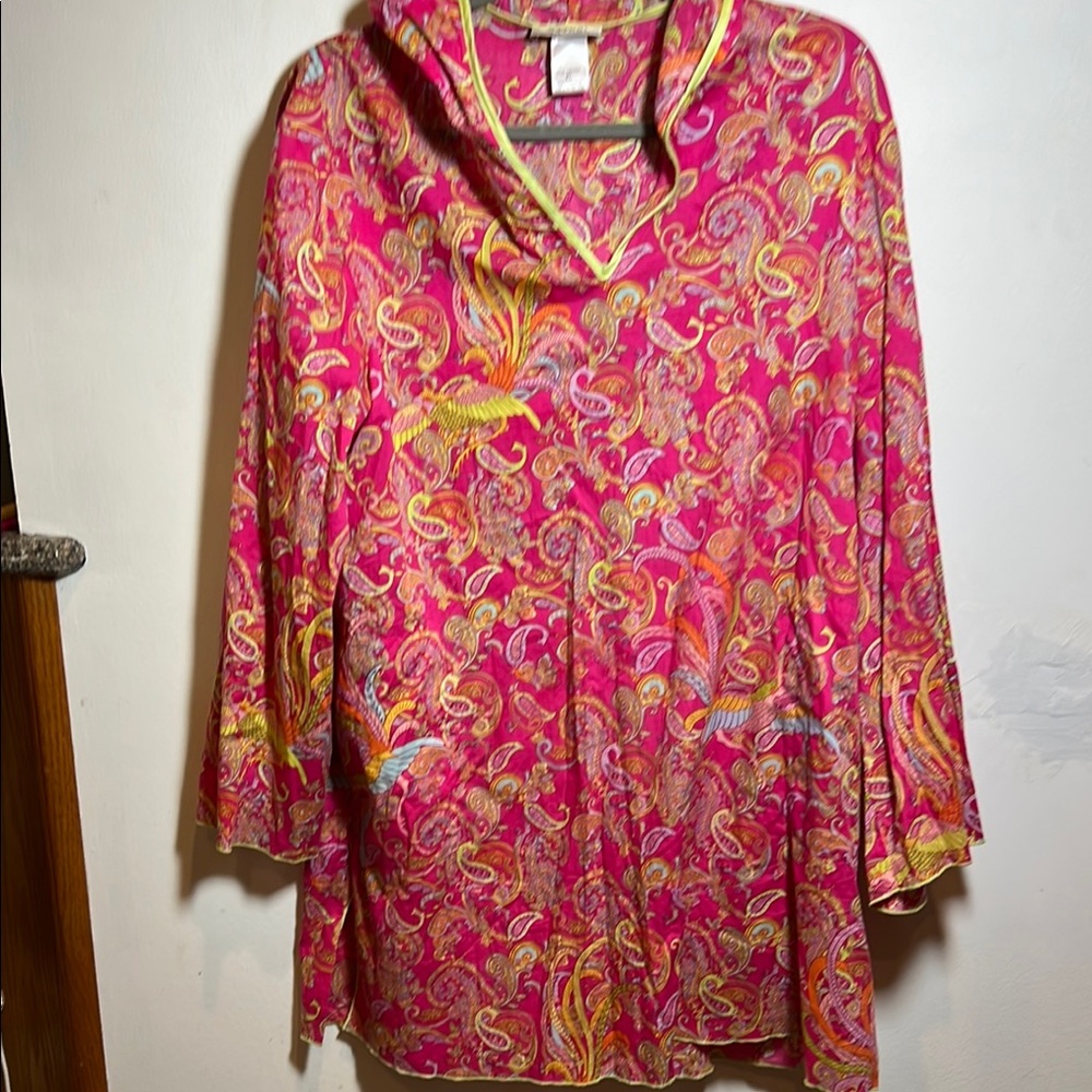 Natori Pink and Gold Hooded Beach Pool Cover Up XL